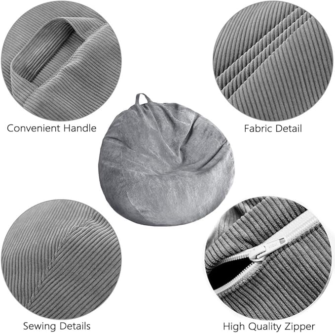 Bean Bag Chair Cover (No Filler) Stuffed Animal Storage Bean Bag Cover Pets Dogs/Cats Lazy Beds. Washable Ultra Soft Corduroy Stuffed for Organizing Plush Toys or Textile, Sack Bean Bag - LeafyLoom