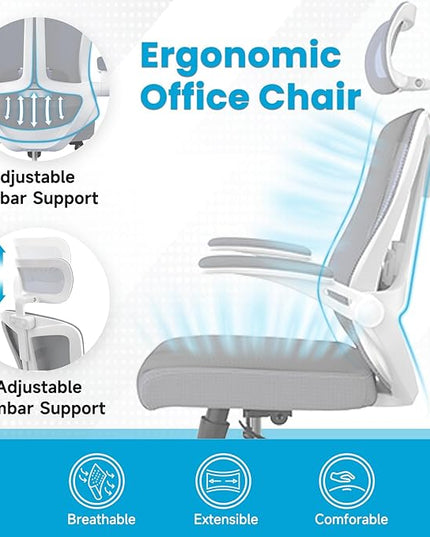 Ergonomic Office Chair - Comfy Desk Chairs with Wheels and Arms, 500LB Heavy Duty Mesh Computer Chairs with Comfortable Head Lumbar Back Support for Office, Study, College Dorm and Bedroom - LeafyLoom