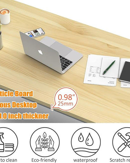 NSdirect 63" Computer Desk,Large Home Office Desk Wide Workstation 1 inch Thicker Tabletop for Writing,Games and Home Work PC Desk Modern Finish Wood Board and Sturdy Steel Legs,Oak+White - LeafyLoom
