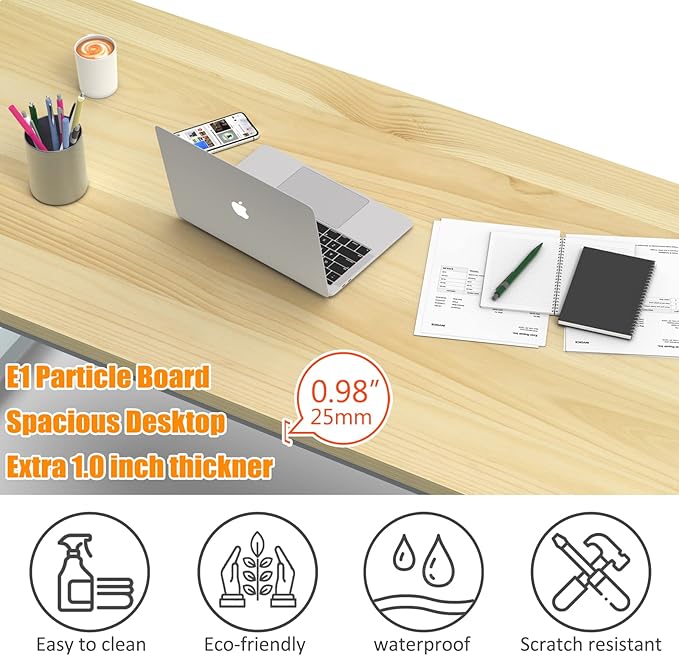 NSdirect 63" Computer Desk,Large Home Office Desk Wide Workstation 1 inch Thicker Tabletop for Writing,Games and Home Work PC Desk Modern Finish Wood Board and Sturdy Steel Legs,Oak+White - LeafyLoom