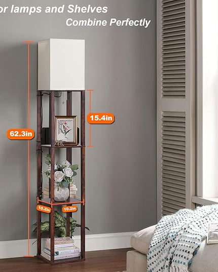Floor Lamp with Shelves, Shelf Floor Lamps for Living Room with 3CCT LED Bulb, Modern Corner Square Display Standing Lamp with 4-Tier Tall Bookshelf Lamp for Bedroom Office - LeafyLoom