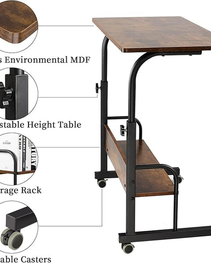 SIDUCAL Portable Laptop Desk, Mobile Laptop Cart Adjustable Height, Rolling Laptop Stand for Desk, Rolling Computer Cart with Wheels, Couch Desk Bed Desk for Laptop and Writing, 31.5'' Rustic Brown - LeafyLoom