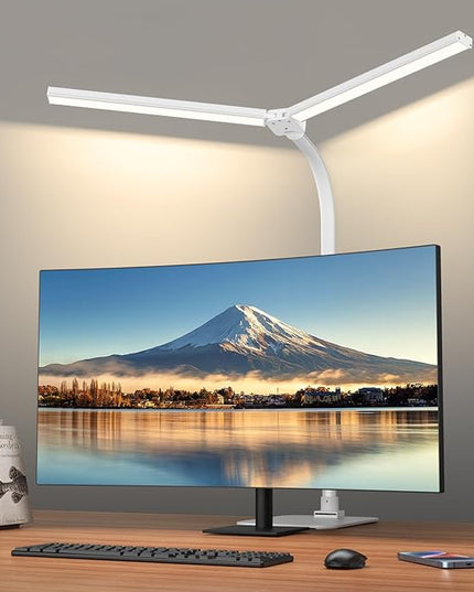 Desk Lamp Architect Task Dual Head Modern Flexible Gooseneck Tall Dimmable Light for Home Office, 5 Color Modes,Remote Control, 1500lm 24W Extra Bright Lighting - LeafyLoom