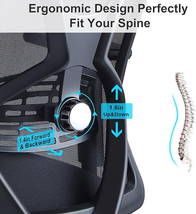 Ticova Ergonomic Office Chair - High Back Desk Chair with Adjustable Lumbar Support, Headrest & 3D Metal Armrest - 130° Rocking Mesh Computer Chair - LeafyLoom