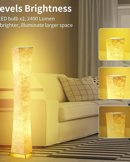 chiphy Floor Lamp, Dimmable 52" (S) Tall Standing Lamp, 3 Levels Adjustable Brightness 12Wx2 LED Bulbs, Column Floor Lamps, White Fabric Shade, Home Decor for Living Room, Bedroom, Kids Room - LeafyLoom