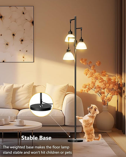 Lightdot 67IN Dimmable (Brightness Adjustable) Tree Floor Lamp, Industrial Standing Lamps with E26 LED Bulbs Included, 3 Lights Black Pole Tall Lamps for Living Room Bedroom Office - LeafyLoom