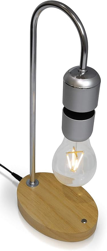 Magnetic Levitating Bulb Lamp - Cool Floating Lamps for Office and Home Decor -Magnetic Levitation Night Light, 6.3” x 4.3” x 14.4”, Chrome/Silver - LeafyLoom