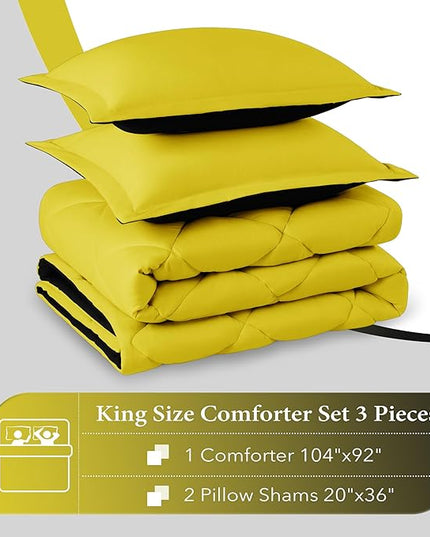 downluxe King Size Comforter Set - Lemon and Black King Comforter, Soft Bedding Sets for All Seasons -3 Pieces - 1 Comforter (104"x92") and 2 Pillow Shams(20"x36") - LeafyLoom