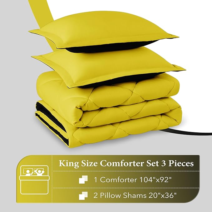 downluxe King Size Comforter Set - Lemon and Black King Comforter, Soft Bedding Sets for All Seasons -3 Pieces - 1 Comforter (104"x92") and 2 Pillow Shams(20"x36") - LeafyLoom