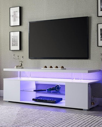 NicBex TV Stand for 65 Inch TV LED Gaming Entertainment Center Media Storage Console Table with Large Sliding Drawer & Side Cabinet for Living Room,Bedroom,51 Inch,White - LeafyLoom