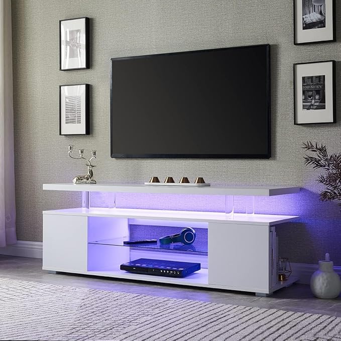 NicBex TV Stand for 65 Inch TV LED Gaming Entertainment Center Media Storage Console Table with Large Sliding Drawer & Side Cabinet for Living Room,Bedroom,51 Inch,White - LeafyLoom