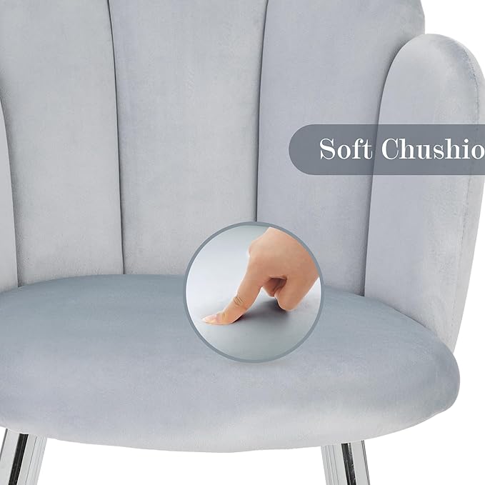 Vanity Chair for Makeup Room - Midcentury Modern Accent Chair for Living Room Bedroom, Makeup Chair with Back Support Velvet Chair with Gold Legs (Light Grey) - LeafyLoom