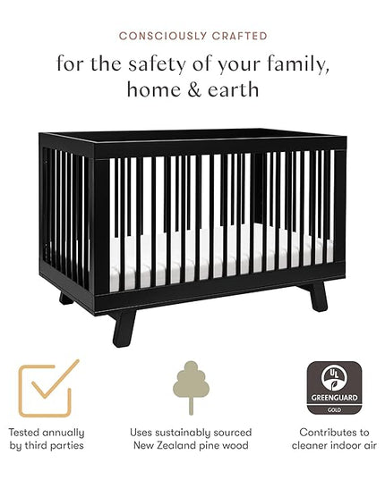 Babyletto Hudson 3-in-1 Convertible Crib with Toddler Bed Conversion Kit in Black, Greenguard Gold Certified - LeafyLoom