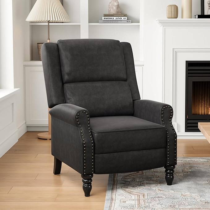 STARY Faux Leather Pushback Recliner Chair for Living Room Bedroom RV, Dark Gray - LeafyLoom
