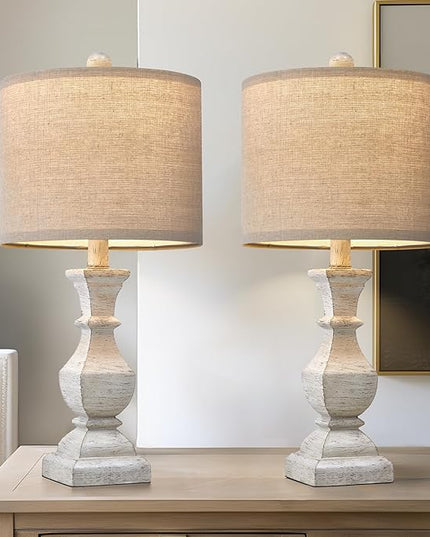 PoKat 20.5'' Table Lamps Set of 2, Vintage Bedside Lamps for Bedroom, Farmhouse Lamp for Living Room, Small Lamp for Nightstand, Retro Side Table Lamp, Beige - LeafyLoom