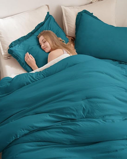 Andency Turquoise Comforter Twin Size, 2 Pieces Boho Teal Tassel Lightweight Bedding Comforter Sets for Twin Bed, Teal Blue All Season Soft Fluffy Fringe Bed Set (66x90In Comforter & 1 Pillowcase) - LeafyLoom