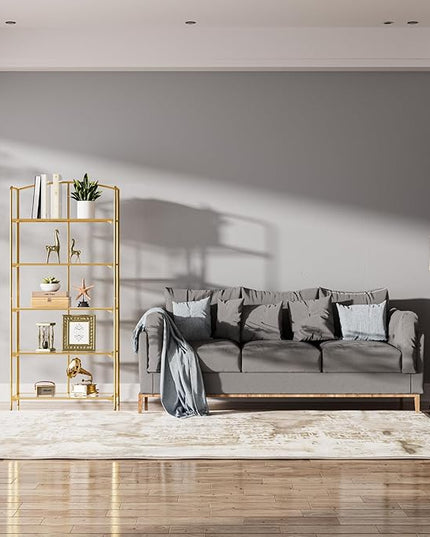 No Assembly Folding Bookshelf for Living Room, 5 Tier Gold Collapsible Book Shelf for Home Office, Portable Bookcase Storage Organizer - LeafyLoom