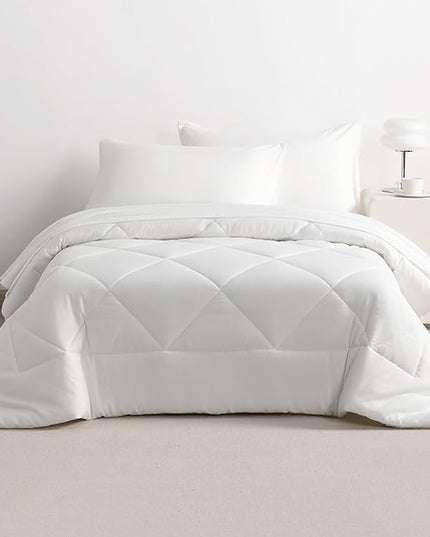 NTBAY Twin Comforter Set with Sheets, 5 Pieces Soft and Breathable Twin Bedding Set, Twin Bed in a Bag, Down Alternative Comforter Set Solid Color All Season, Kids Bedding Set, White - LeafyLoom