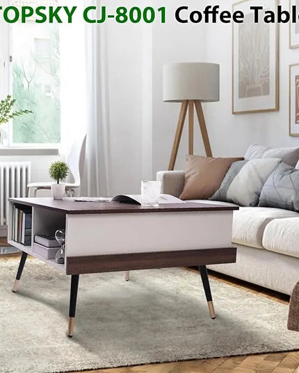 TOPSKY Lift Top Coffee Table, Square Coffee Table with Storage Shelves (Light Walnut) - LeafyLoom