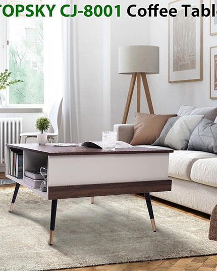 TOPSKY Lift Top Coffee Table, Square Coffee Table with Storage Shelves (Rustic Brown) - LeafyLoom
