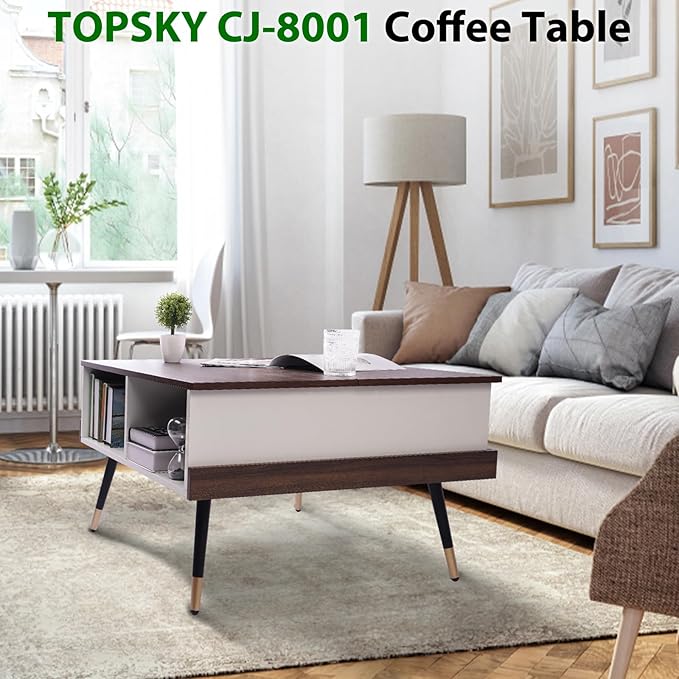 TOPSKY Lift Top Coffee Table, Square Coffee Table with Storage Shelves (Rustic Brown) - LeafyLoom