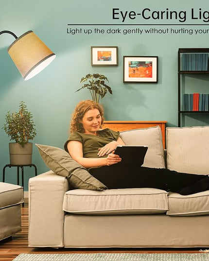 LED Floor Lamp, Standing Lamp for Living Room with Linen Lamp Shade,Adjustable Gooseneck Modern Reading Light,Floor Lamps for Bedroom,Office,Farmhouse,12W LED Bulb Included - LeafyLoom