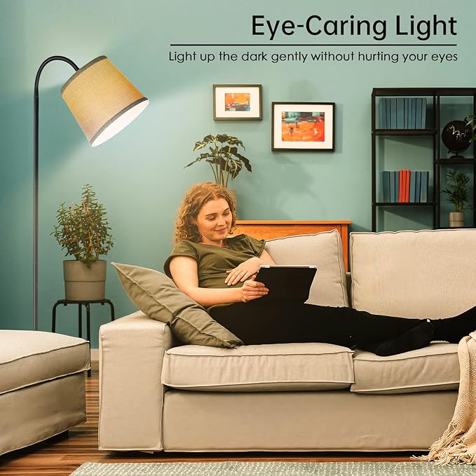 LED Floor Lamp, Standing Lamp for Living Room with Linen Lamp Shade,Adjustable Gooseneck Modern Reading Light,Floor Lamps for Bedroom,Office,Farmhouse,12W LED Bulb Included - LeafyLoom