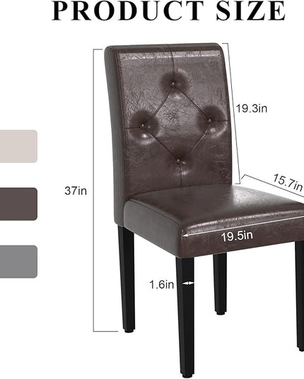 VECELO Upholstered Dining Chairs Set of 6 Modern PU Leather and Solid Wood Legs & High Back, Parsons for Kitchen/Living Room-Coffee - LeafyLoom