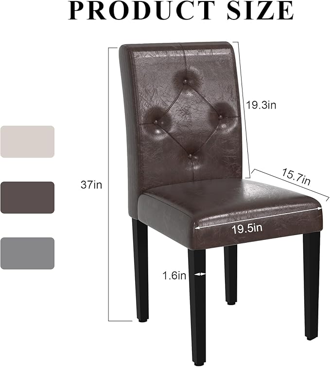 VECELO Upholstered Dining Chairs Set of 6 Modern PU Leather and Solid Wood Legs & High Back, Parsons for Kitchen/Living Room-Coffee - LeafyLoom