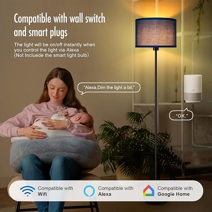 BoostArea Floor Lamp Standing Lamp, Dimmable Floor Lamps for Living Room, Simple LED Tall Lamp with Lampshade, On/Off Footswitch, Black Floor Lamp, Corner Lamps for Bedroom/Office,Blue (without Bulb) - LeafyLoom