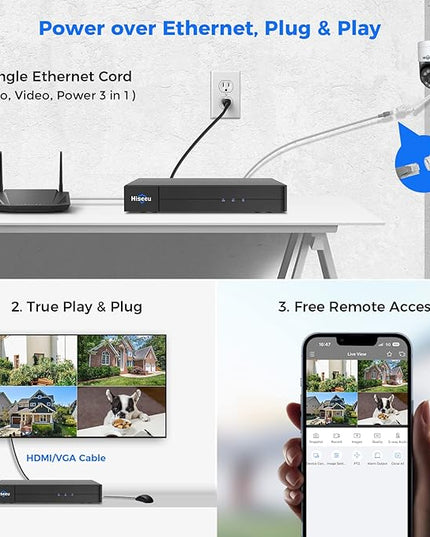 [3TB HDD+Human Tracking] Hiseeu 4K PoE Security Camera System,CCTV Camera Security System w/5MP Home Security Cameras, PTZ 270°Pan 90°Tilt，2-Way Audio,Remote Access,Night Vision,Waterproof,7/24 Record Hiseeu