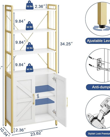 Bookshelf and Bookcases with Doors White 6 Shelf Display Storage Shelves Tall Bookshelf Versatile Storage Cabinet Home Decor Furniture Organizer for Home Office, Study, Living Room - LeafyLoom