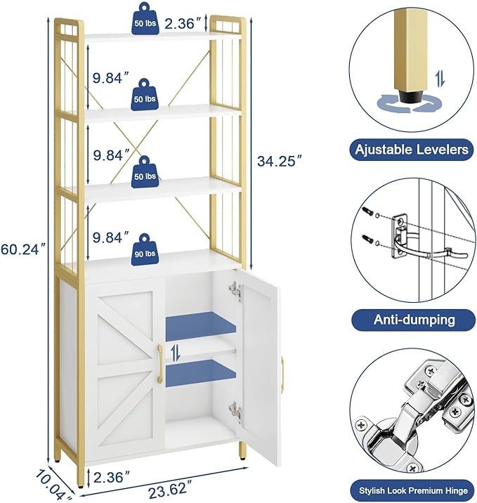 Bookshelf and Bookcases with Doors White 6 Shelf Display Storage Shelves Tall Bookshelf Versatile Storage Cabinet Home Decor Furniture Organizer for Home Office, Study, Living Room - LeafyLoom