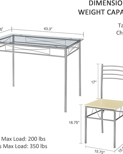 VECELO Kitchen Dining Room Table and Chairs 4, 5-Piece Dinette Sets, Space Saving (Silver), Silvery - LeafyLoom