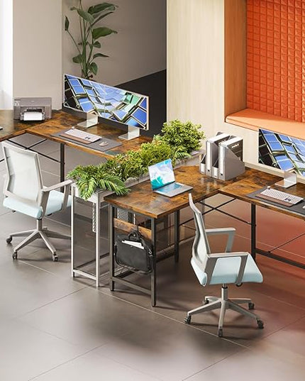 Coleshome 59" L Shaped Gaming Desk, Corner Computer Sturdy Home Office Table, Writing Larger Workstation, Vintage - LeafyLoom