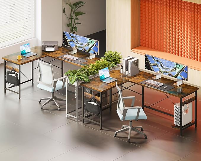 Coleshome 59" L Shaped Gaming Desk, Corner Computer Sturdy Home Office Table, Writing Larger Workstation, Vintage - LeafyLoom