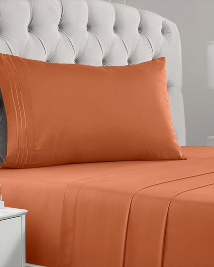Mellanni Twin XL Sheets Set - 3 PC Iconic Collection Bedding Sheets & Pillowcases - Hotel Luxury, Extra Soft, Cooling Bed Sheets - Deep Pocket up to 16 inch (Twin Extra Long, Terracotta) - LeafyLoom