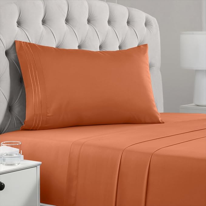 Mellanni Twin XL Sheets Set - 3 PC Iconic Collection Bedding Sheets & Pillowcases - Hotel Luxury, Extra Soft, Cooling Bed Sheets - Deep Pocket up to 16 inch (Twin Extra Long, Terracotta) - LeafyLoom