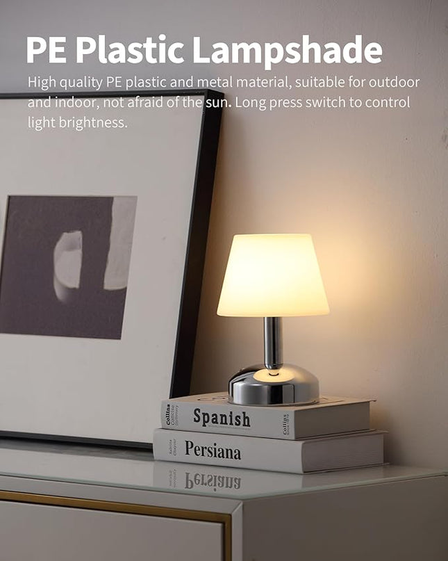 KDG Modern Cordless Small Table Lamps, Portable LED Dimmable Desk Lamp, 5000mAh Rechargeable Battery Operated Lighting for Restaurant, Bedroom, Bedside, Bar, Outdoor, Camping, Night Light(Silver) - LeafyLoom