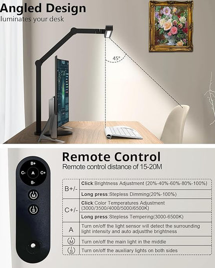 Micomlan Architect Desk Lamp with Remote Control, Adjustable Led Desk Light for Home Office with Base, 24W Bright Auto Dimming Table Light Rotatable Office Lamp with Swing Arm for Computer Cafting - LeafyLoom