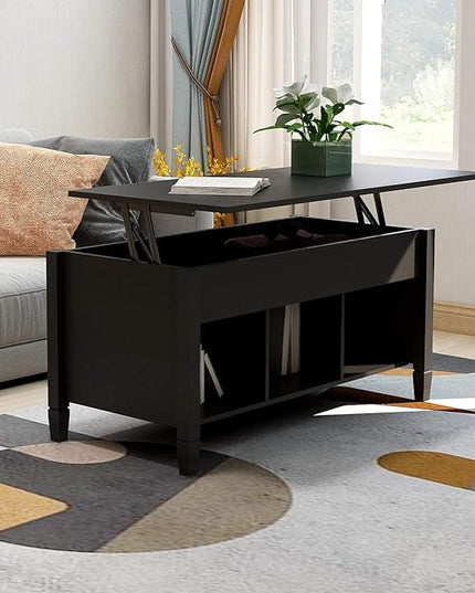 Lift Top Coffee Table, Coffee Table with Open Shelves and Lift Top Design, Modern Center Tables for Living Room, Home, Office, Black - LeafyLoom