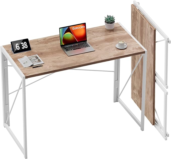 Coavas 39.4 inch Folding Desk No Assembly Required, Writing Computer Desk Space Saving Foldable Table Simple Home Office Desk, Oak - LeafyLoom