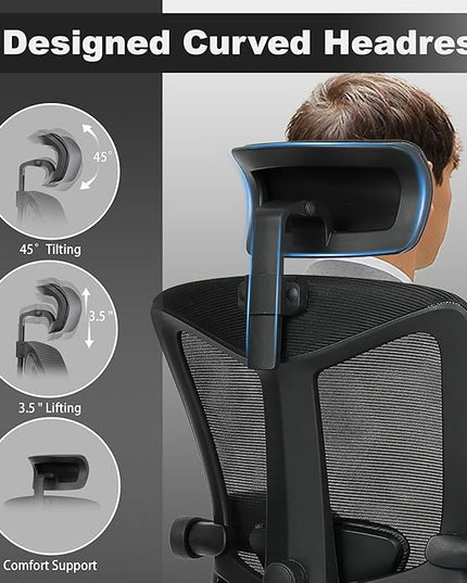 Vonesse Ergonomic Office Chair with Headrest Computer Mesh Office Chair with Footrest Big and Tall Office Chair Adjustable Swivel Rolling High Back Reclining Home Office Desk Chair Black - LeafyLoom