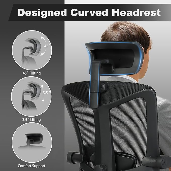 Vonesse Ergonomic Office Chair with Headrest Computer Mesh Office Chair with Footrest Big and Tall Office Chair Adjustable Swivel Rolling High Back Reclining Home Office Desk Chair Black - LeafyLoom