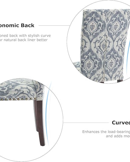 COLAMY Upholstered Parsons Dining Chairs Set of 6, Fabric Dining Room Kitchen Side Chair with Nailhead Trim and Wood Legs - Blue/White Flower - LeafyLoom