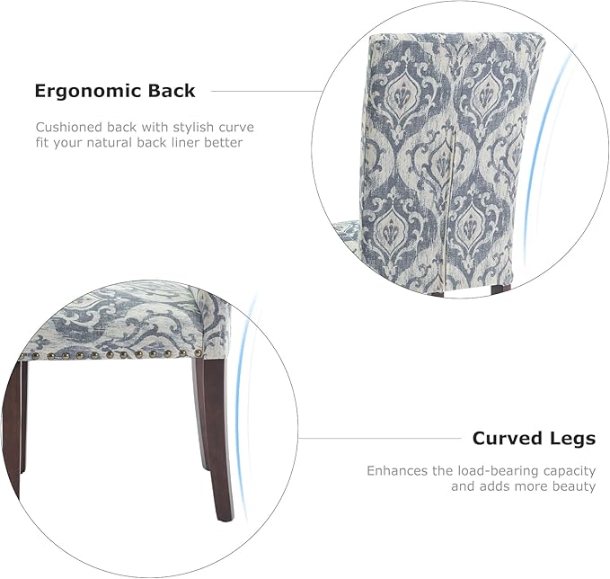 COLAMY Upholstered Parsons Dining Chairs Set of 6, Fabric Dining Room Kitchen Side Chair with Nailhead Trim and Wood Legs - Blue/White Flower - LeafyLoom