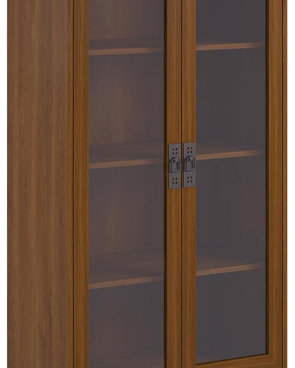 Ameriwood Home Quinton Point 4 shelves Bookcase with Glass Doors, Inspire Cherry - LeafyLoom