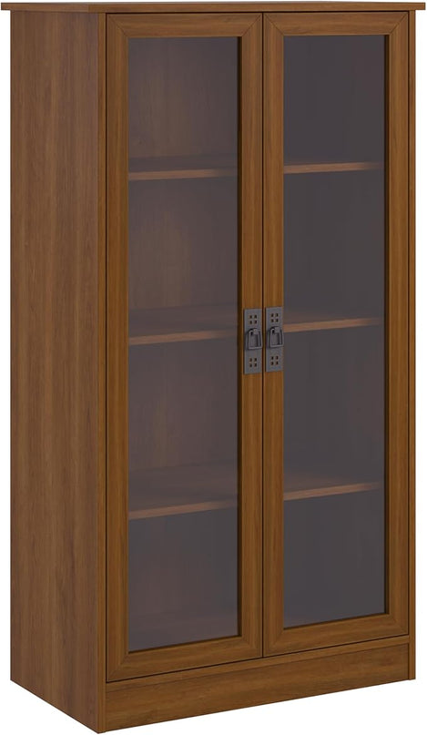 Ameriwood Home Quinton Point 4 shelves Bookcase with Glass Doors, Inspire Cherry - LeafyLoom