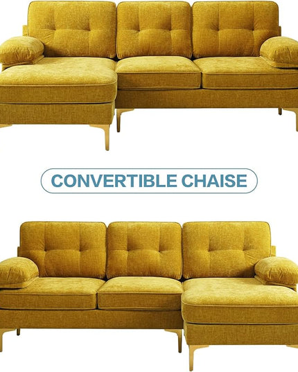 EASELAND 82" L-Shape Sofa with Reversible Chaise Lounge, Convertible Sectional Sofa Couch, Chenille Modern Sofa Couch for Living Room, Apartment and Office, Removable Cover (Yellow) - LeafyLoom