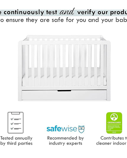 Carter's by DaVinci Colby 4-in-1 Convertible Crib with Trundle Drawer in White, Greenguard Gold Certified, Undercrib Storage - LeafyLoom
